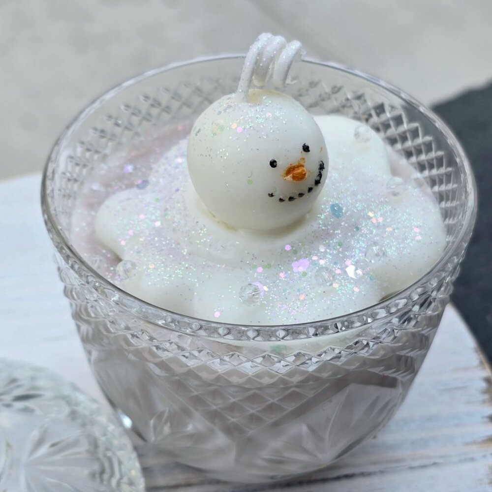 Hand Crafted Gingerbread Snowman Soy Candle Vintage Glass Lidded Candy Dish NWT - Picture 7 of 12